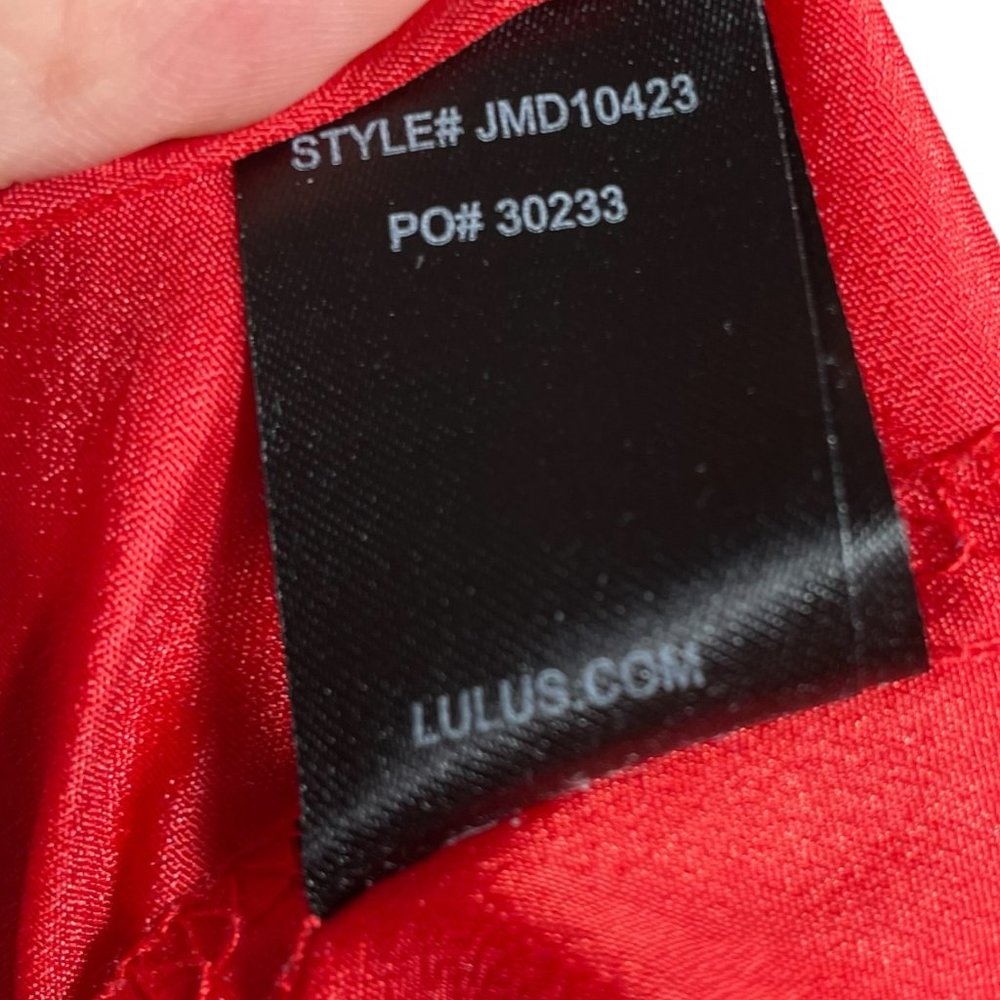 Lulus Lace Dress S Allover Surplice V-Neck A-Line Skater Eyelash Scalloped Red - Picture 13 of 13